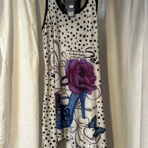 Julia Silk Blend Lace Back Tunic Top M/L – Purple Rose Heels Print Boho Chic